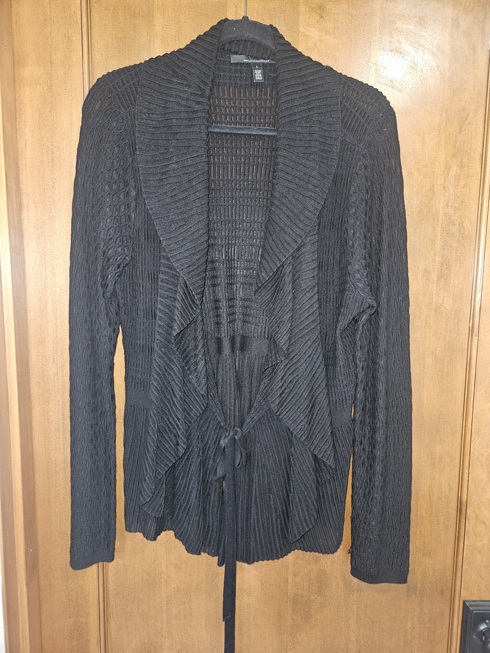 White House Black Market Black Ribbed Open-Front Cardigan